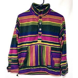 KAVU Claremore Women's size XS Striped Pullover Fleece Sweatshirt Button Mock c